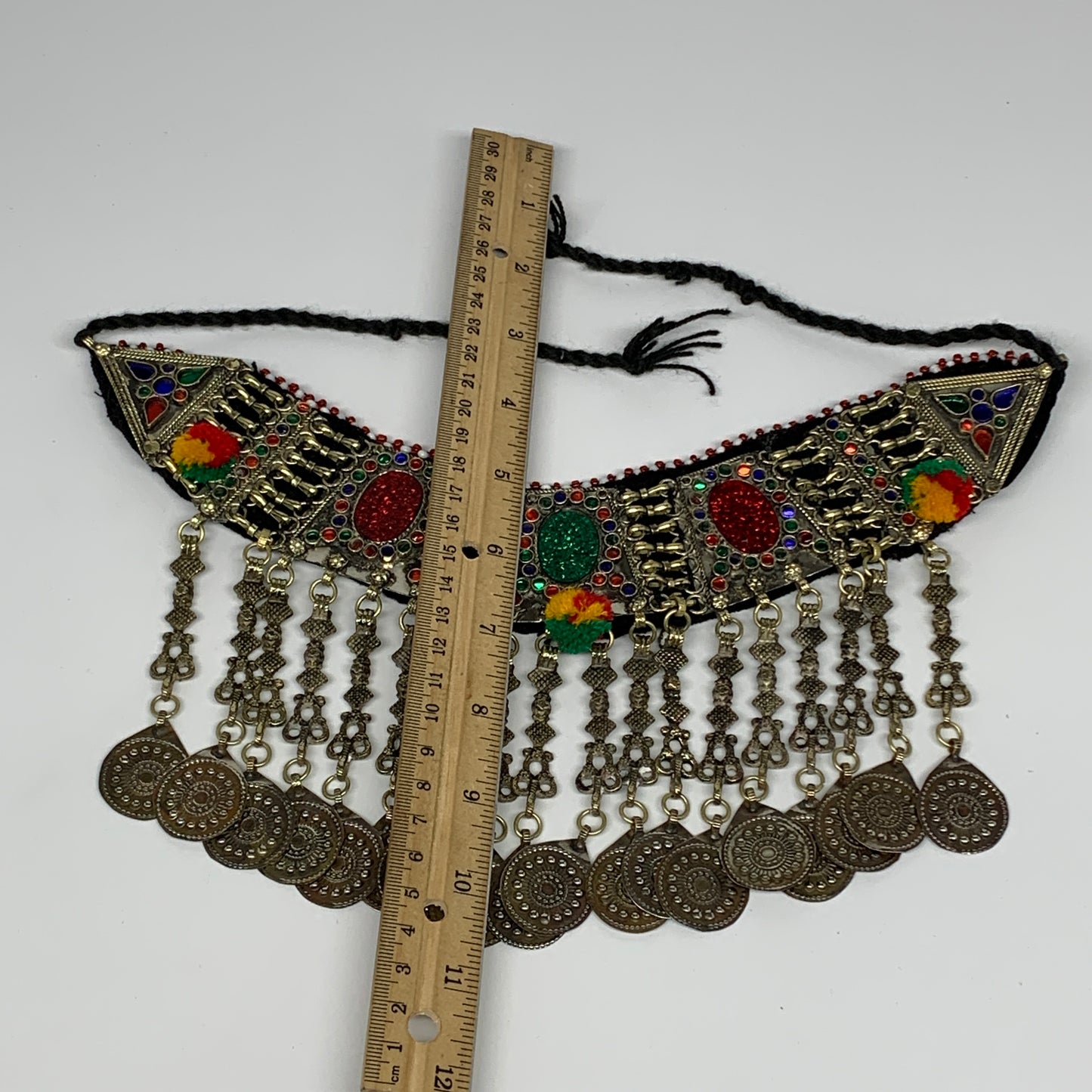 211g, 12"x5.5"Kuchi Choker Necklace Multi-Color Tribal Gypsy Bohemian,B14026