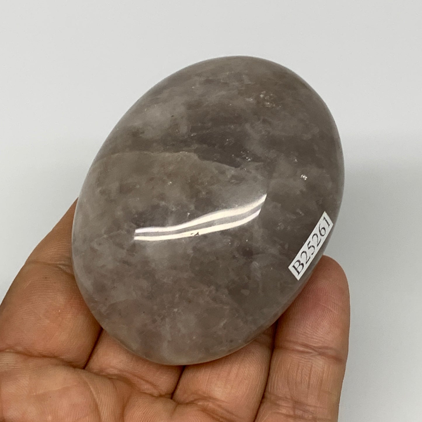 142g ,2.6"x2"x1.2", Blue Rose Quartz Palm-stone @Madagascar,B25261