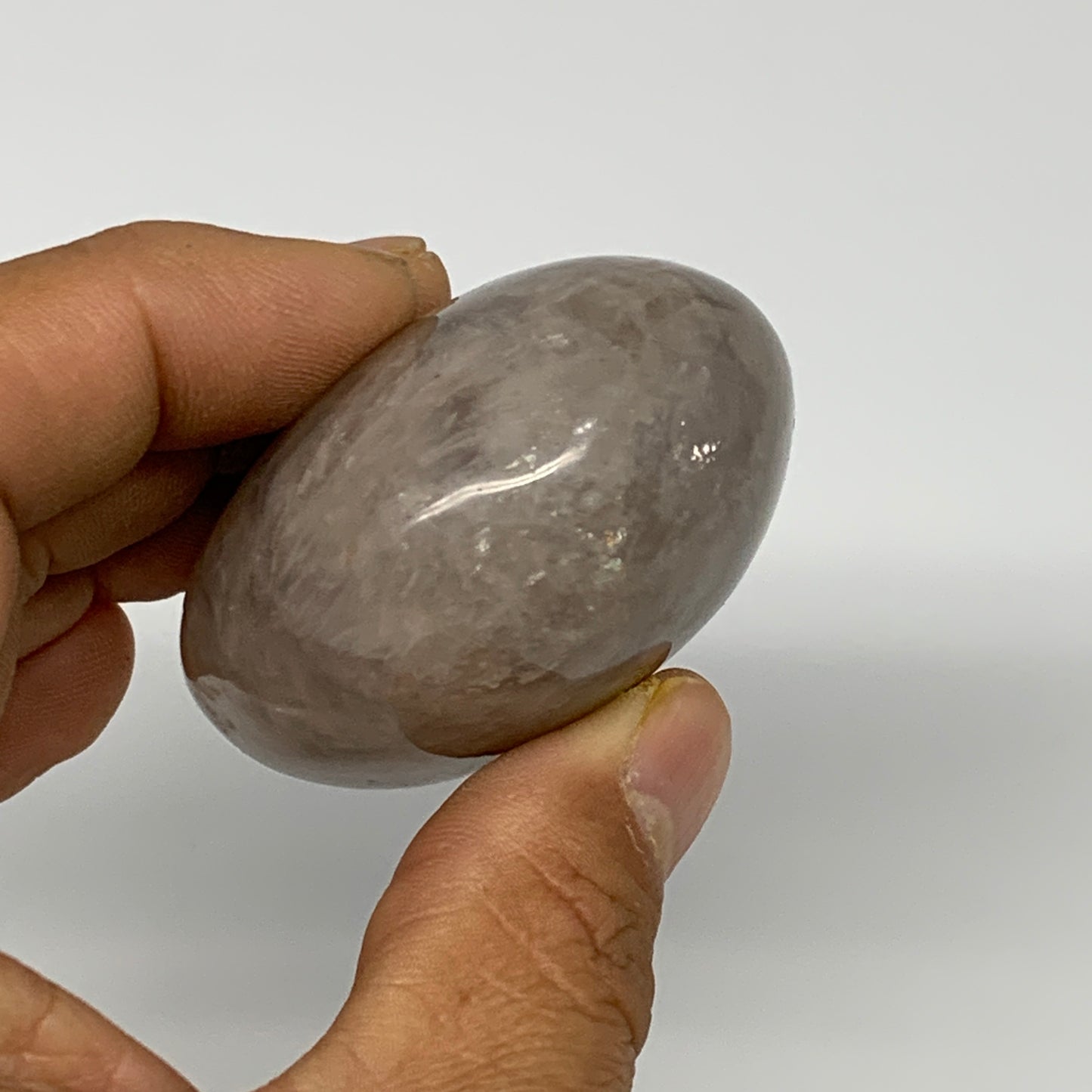 142g ,2.6"x2"x1.2", Blue Rose Quartz Palm-stone @Madagascar,B25261