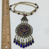 Kuchi Necklace Afghan Tribal Fashion Colorful Glass ATS Necktie Necklace, KN413