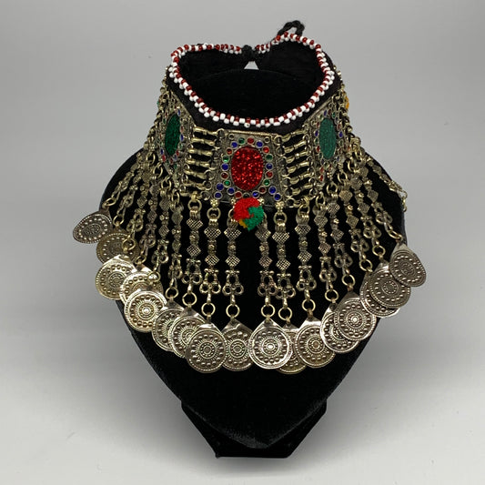 211g, 12"x5.5"Kuchi Choker Necklace Multi-Color Tribal Gypsy Bohemian,B14028