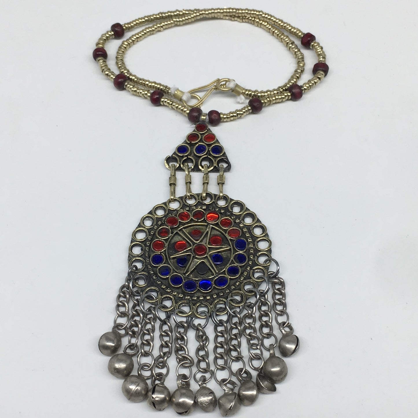 Kuchi Necklace Afghan Tribal Fashion Colorful Glass ATS Necktie Necklace, KN414