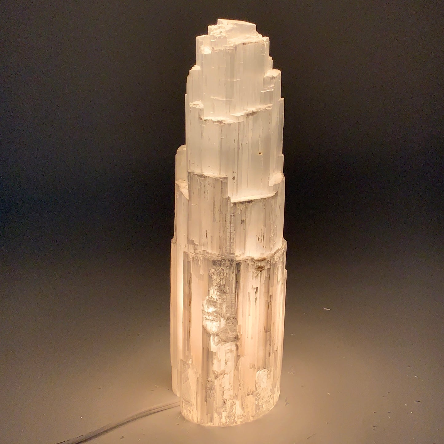 6.3 lb,11.75"x3.3" White Selenite (Satin Spar) Rough Lamp W/Chord @Morocco,B1240