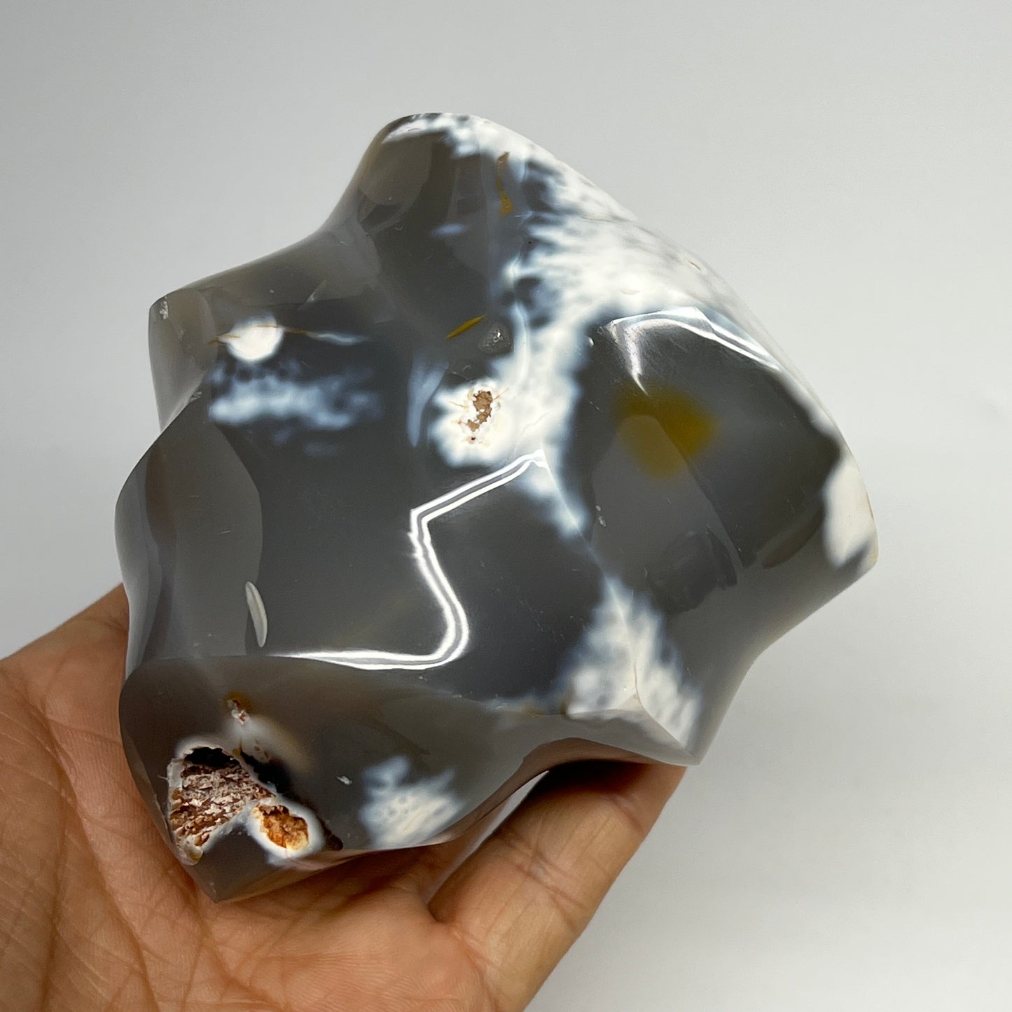 575g, 3.6"x3.2"x2.1", Orca Agate Flame Gemstones Home Decor @Madagascar, B19515