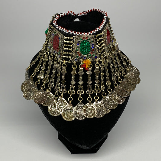216g, 12"x5.5"Kuchi Choker Necklace Multi-Color Tribal Gypsy Bohemian,B14029