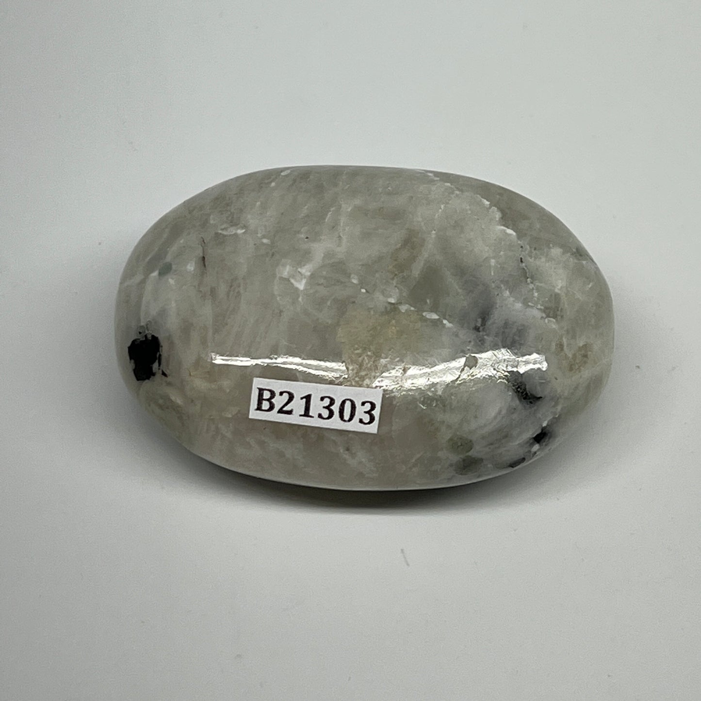 106.3g,2.3"x1.7"x1", Rainbow Moonstone Palm-Stone Polished from India, B21303