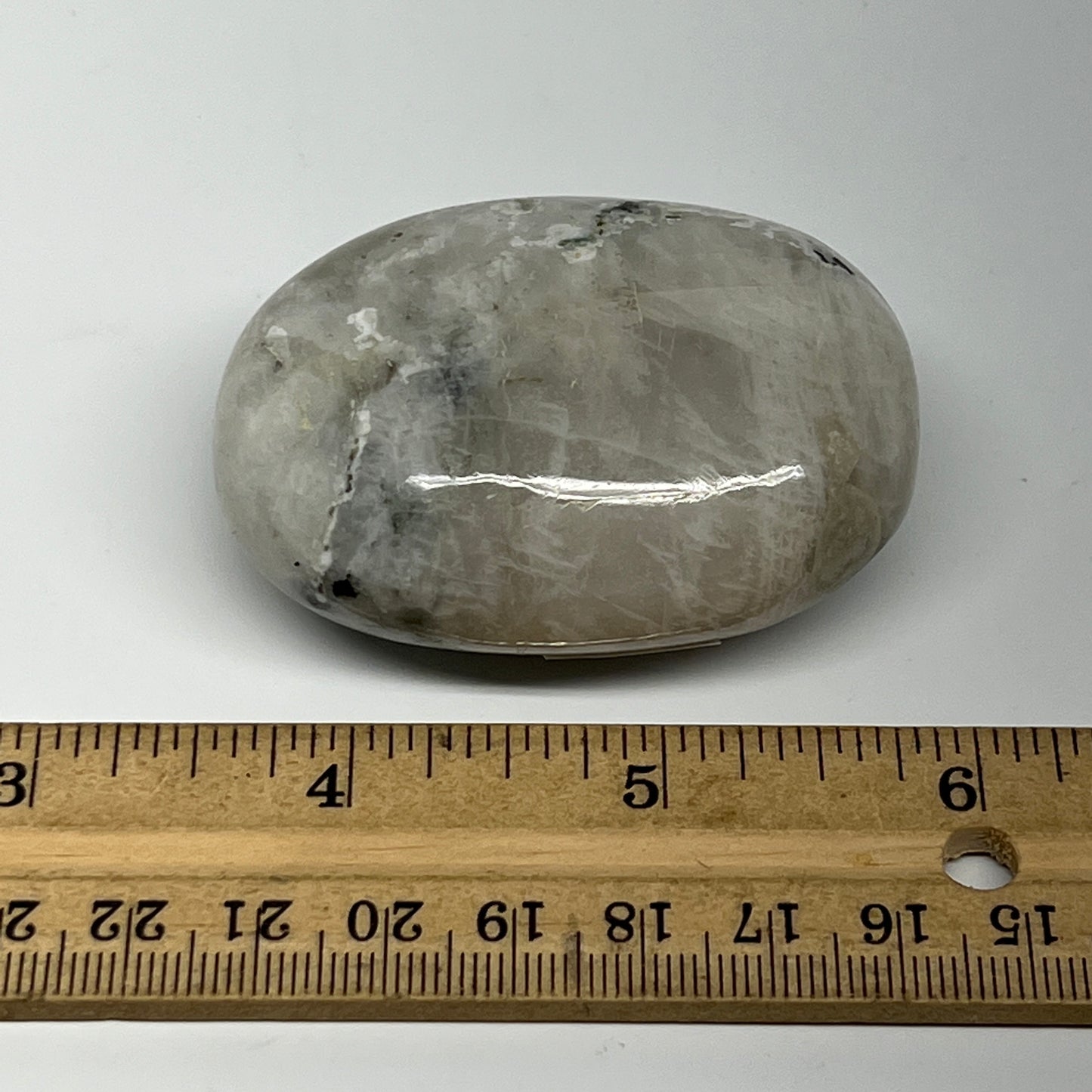106.3g,2.3"x1.7"x1", Rainbow Moonstone Palm-Stone Polished from India, B21303