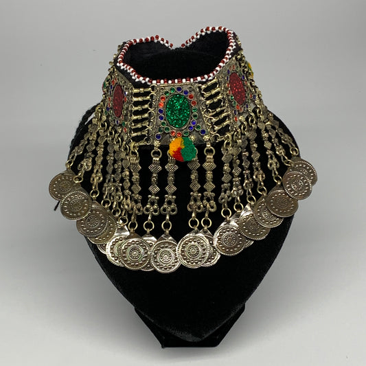 214g, 12"x5.5"Kuchi Choker Necklace Multi-Color Tribal Gypsy Bohemian,B14031