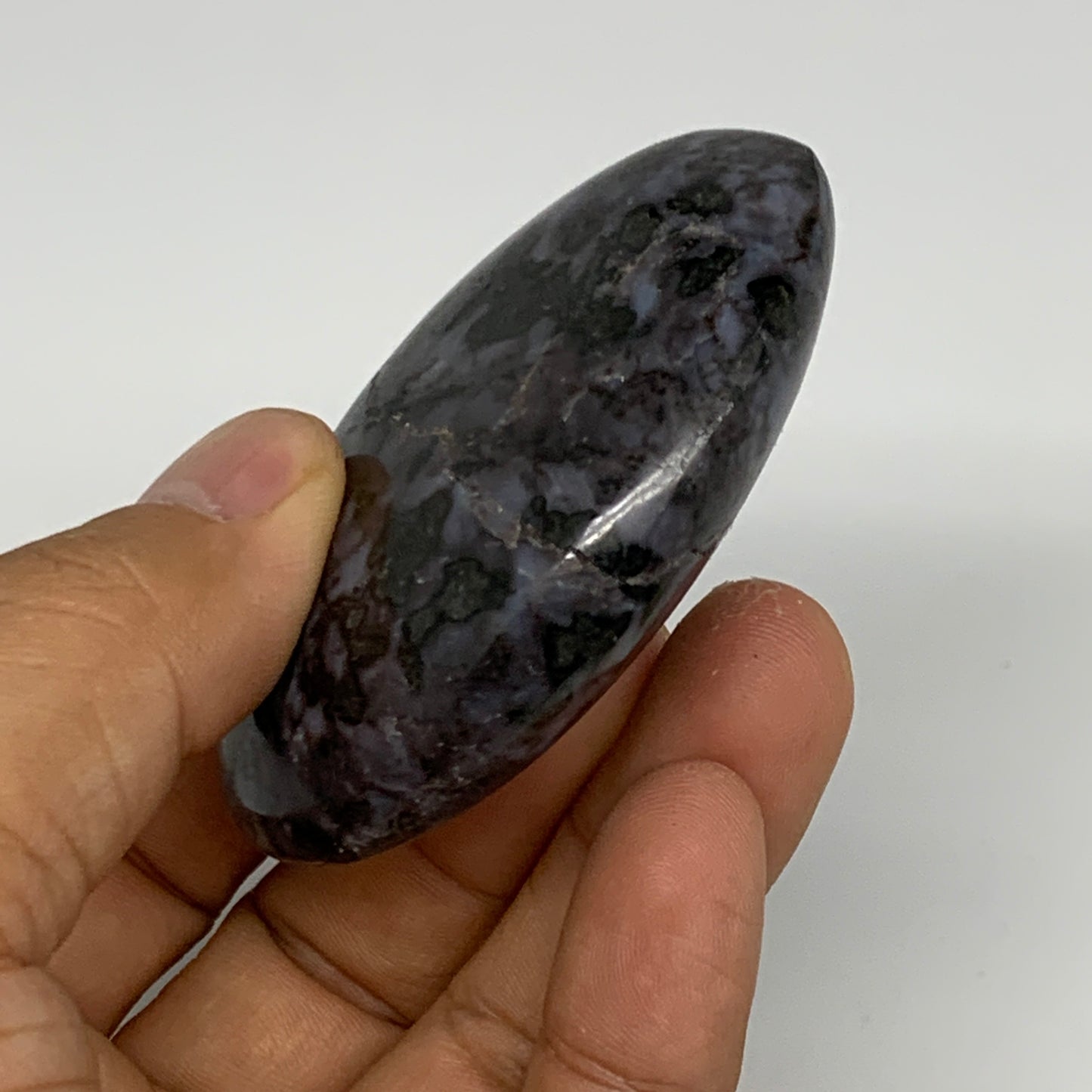 92.1g, 2.6"x1.9"x0.8", Indigo Gabro (Merlinite) Palm-Stone @Madagascar, B24409