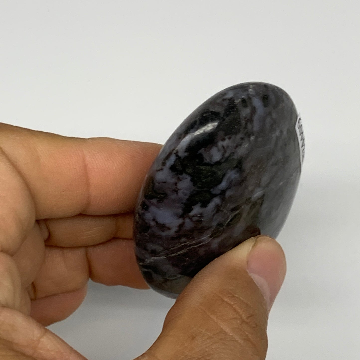 92.1g, 2.6"x1.9"x0.8", Indigo Gabro (Merlinite) Palm-Stone @Madagascar, B24409
