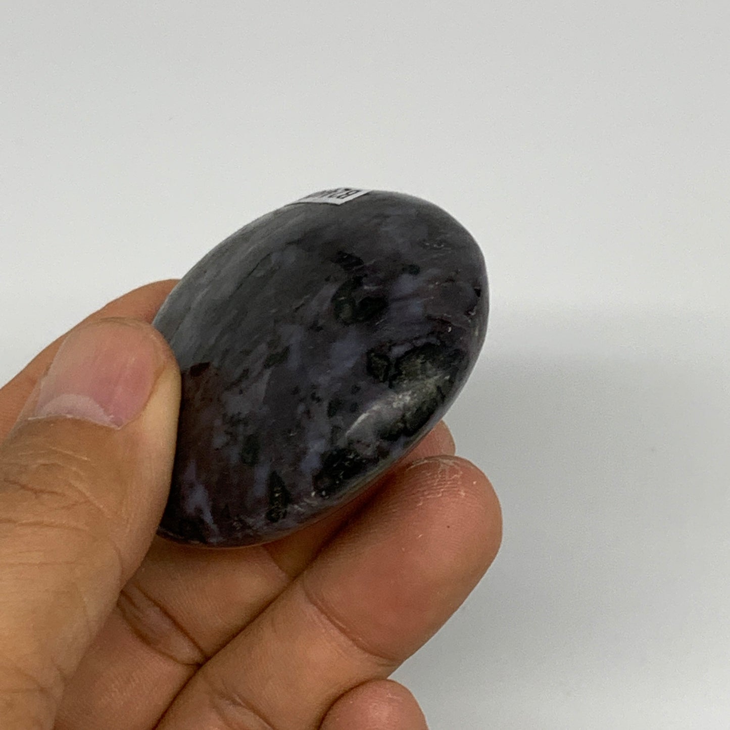 92.1g, 2.6"x1.9"x0.8", Indigo Gabro (Merlinite) Palm-Stone @Madagascar, B24409