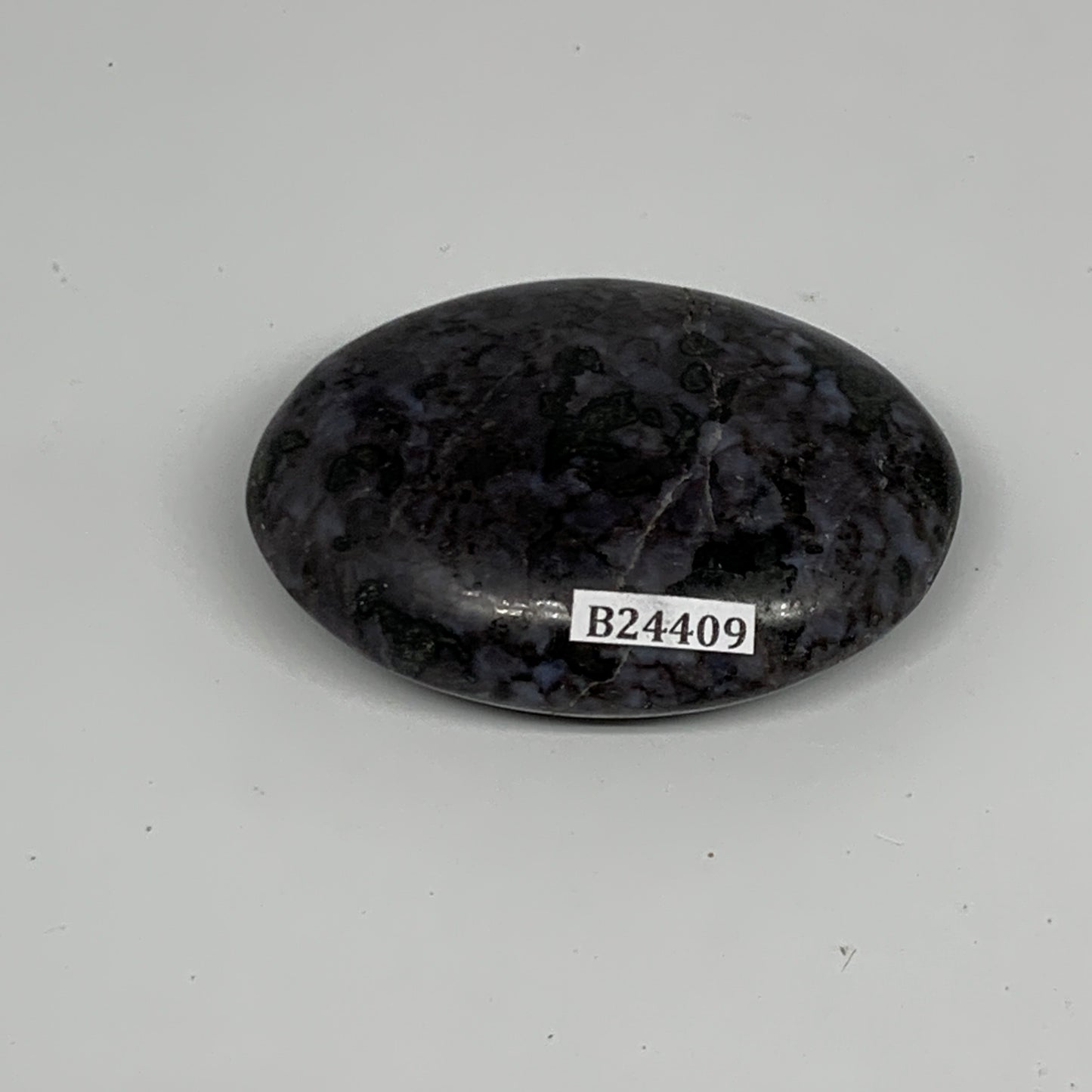 92.1g, 2.6"x1.9"x0.8", Indigo Gabro (Merlinite) Palm-Stone @Madagascar, B24409