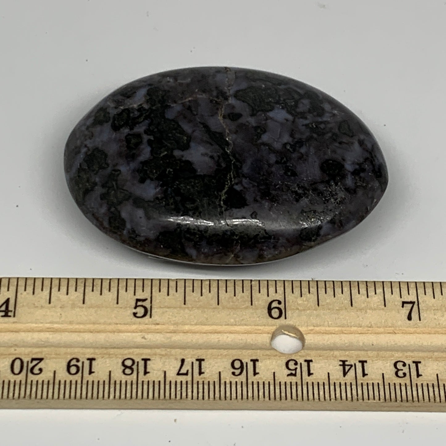 92.1g, 2.6"x1.9"x0.8", Indigo Gabro (Merlinite) Palm-Stone @Madagascar, B24409