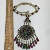 Kuchi Necklace Afghan Tribal Fashion Colorful Glass ATS Necktie Necklace, KN424