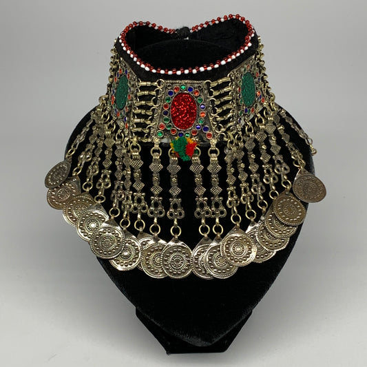 215g, 12"x5.5"Kuchi Choker Necklace Multi-Color Tribal Gypsy Bohemian,B14033