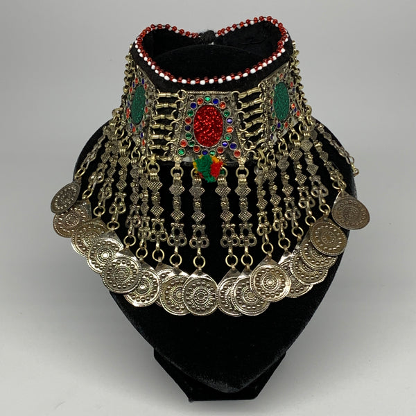 215g, 12"x5.5"Kuchi Choker Necklace Multi-Color Tribal Gypsy Bohemian,B14033