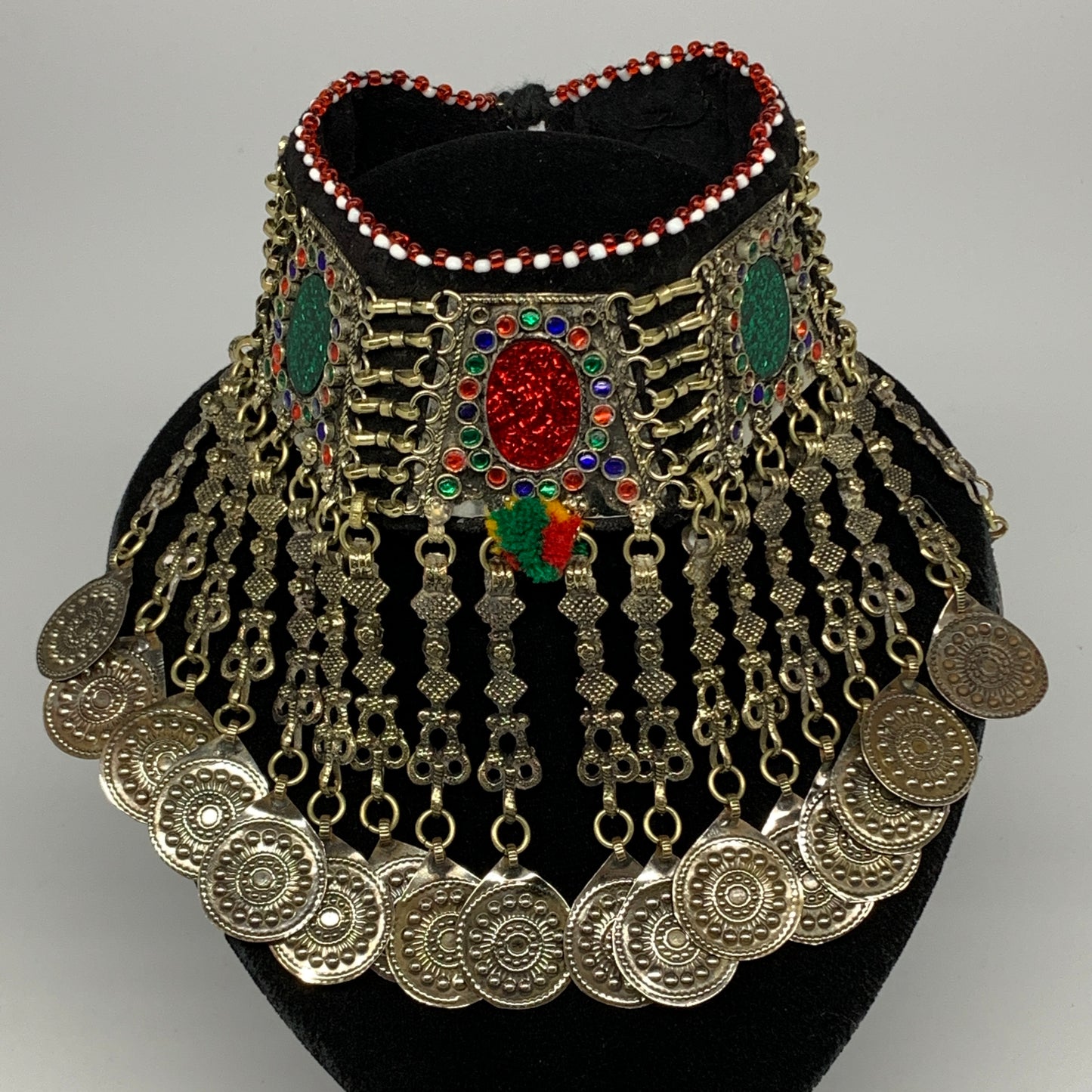 215g, 12"x5.5"Kuchi Choker Necklace Multi-Color Tribal Gypsy Bohemian,B14033