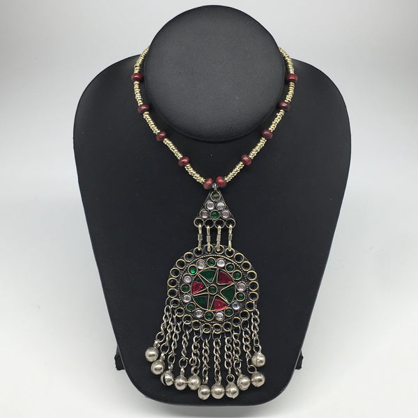 Kuchi Necklace Afghan Tribal Fashion Colorful Glass ATS Necktie Necklace, KN426