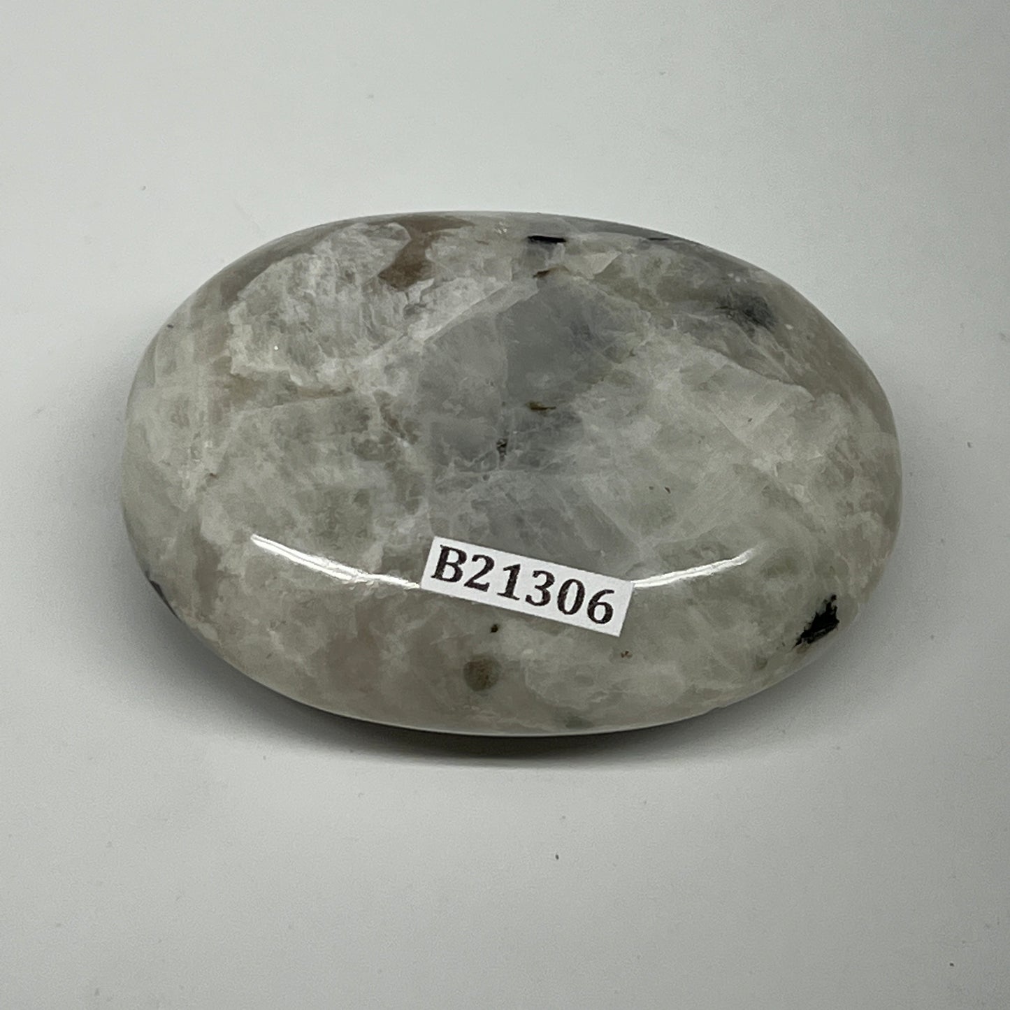 108.7g,2.4"x1.8"x0.9", Rainbow Moonstone Palm-Stone Polished from India, B21306