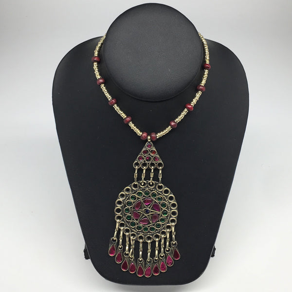 Kuchi Necklace Afghan Tribal Fashion Colorful Glass ATS Necktie Necklace, KN427
