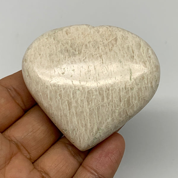 98.7g, 2.2"x2.4"x0.8", White Moonstone Heart Crystal Polished Gemstone, B22132