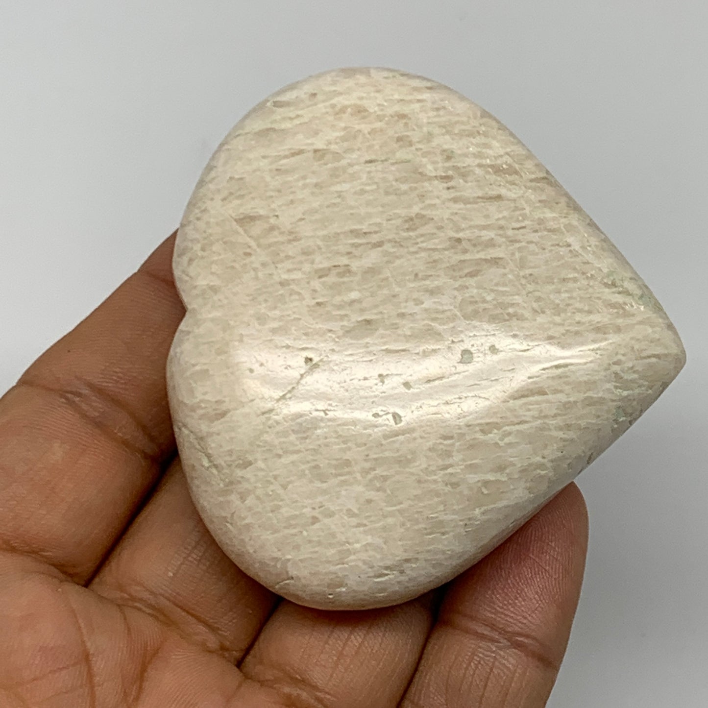 98.7g, 2.2"x2.4"x0.8", White Moonstone Heart Crystal Polished Gemstone, B22132