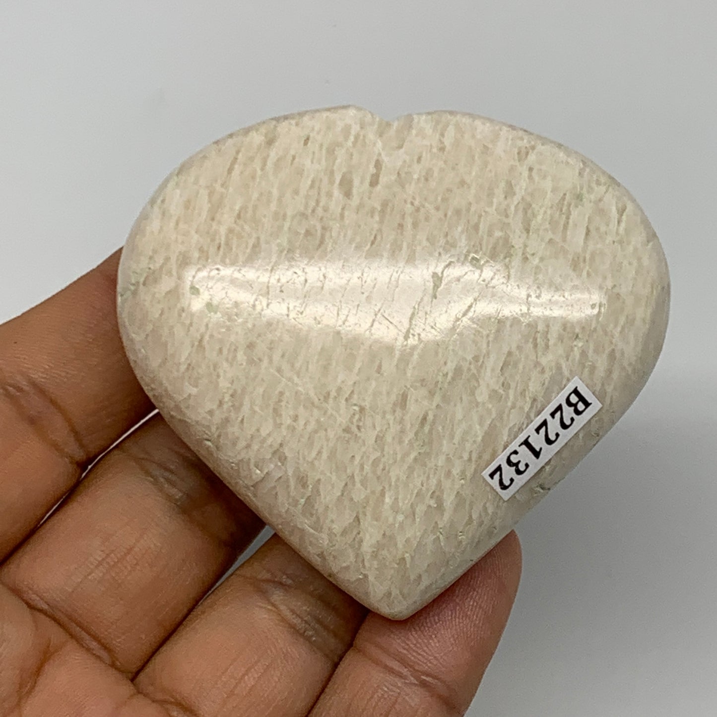 98.7g, 2.2"x2.4"x0.8", White Moonstone Heart Crystal Polished Gemstone, B22132