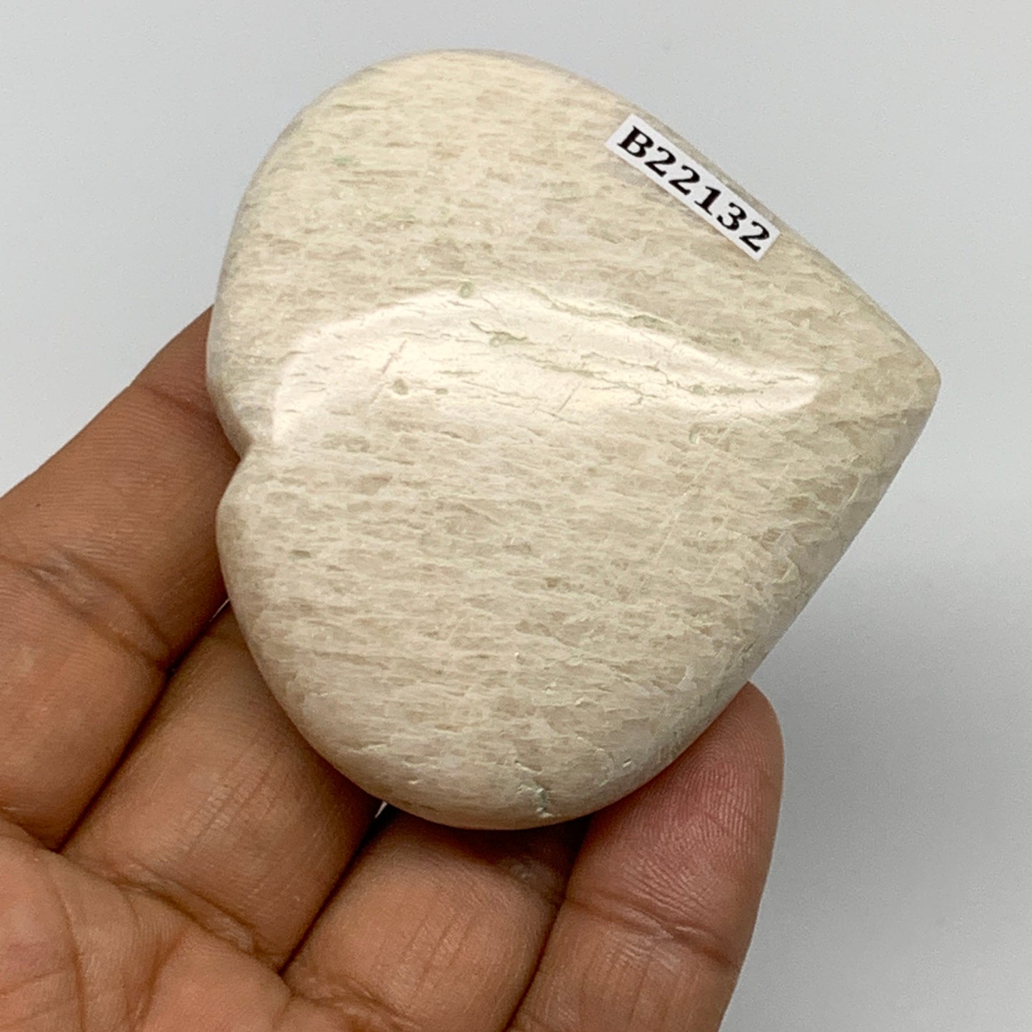 98.7g, 2.2"x2.4"x0.8", White Moonstone Heart Crystal Polished Gemstone, B22132