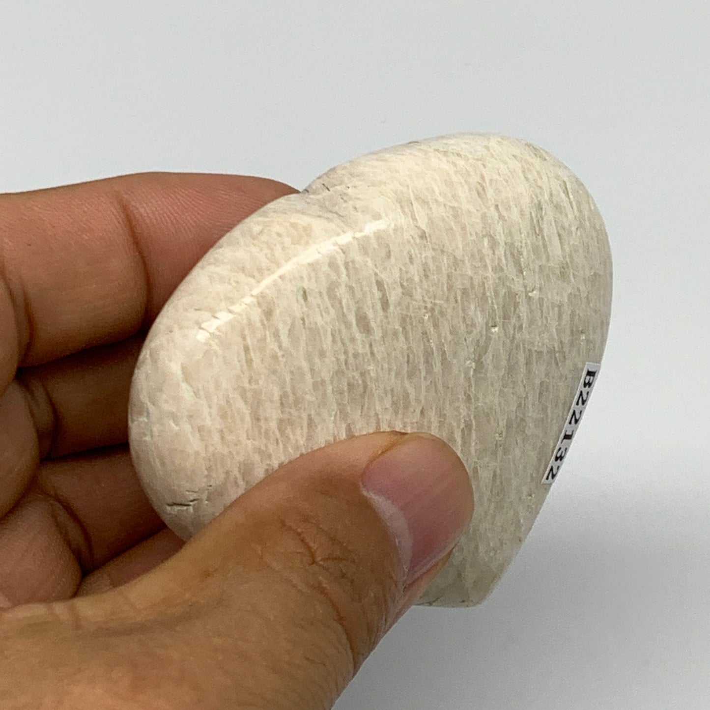 98.7g, 2.2"x2.4"x0.8", White Moonstone Heart Crystal Polished Gemstone, B22132