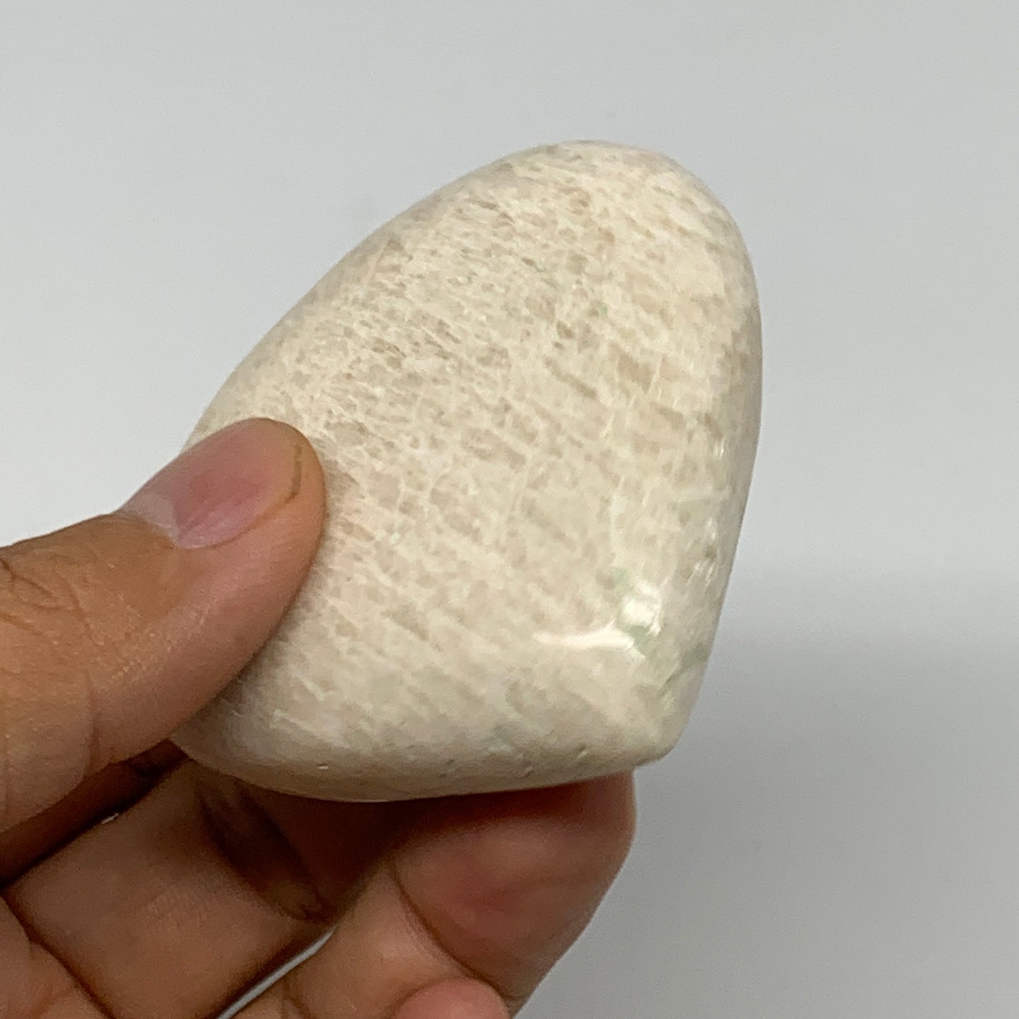 98.7g, 2.2"x2.4"x0.8", White Moonstone Heart Crystal Polished Gemstone, B22132