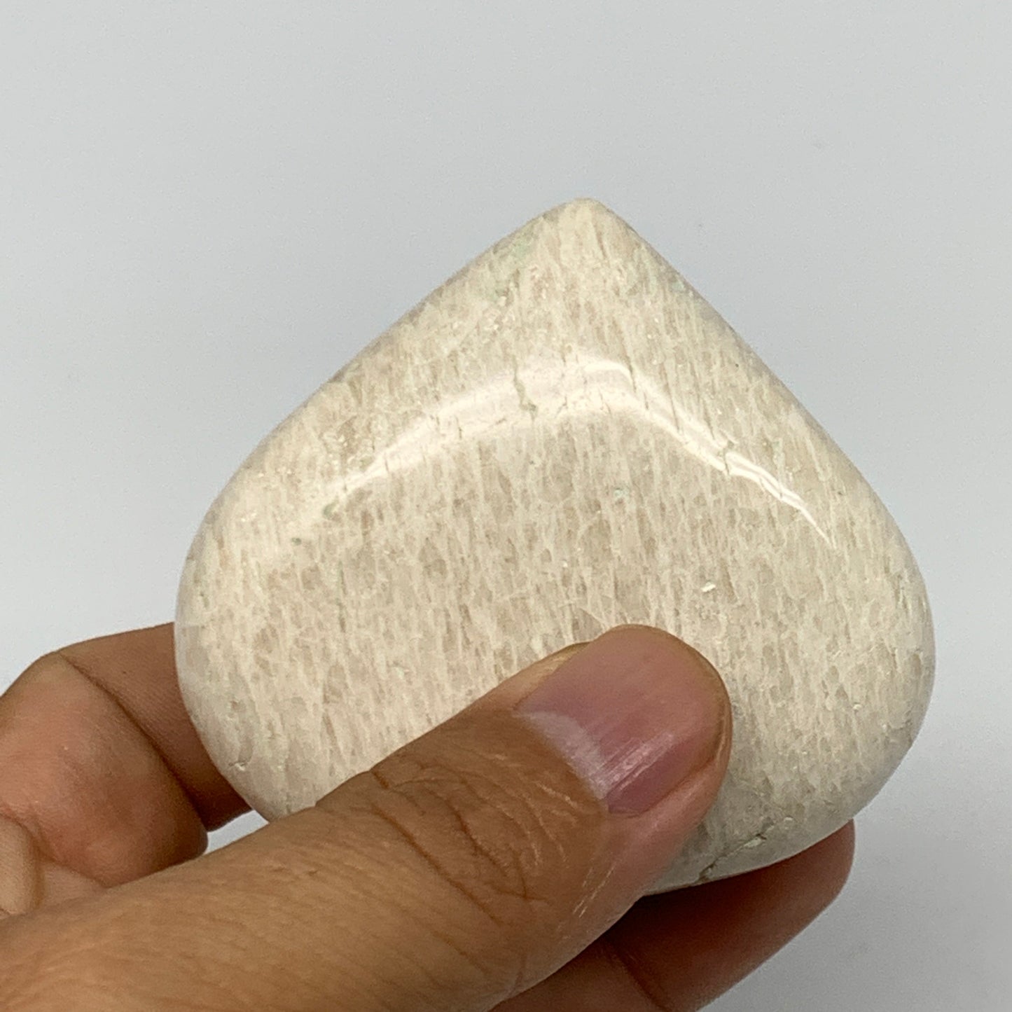 98.7g, 2.2"x2.4"x0.8", White Moonstone Heart Crystal Polished Gemstone, B22132