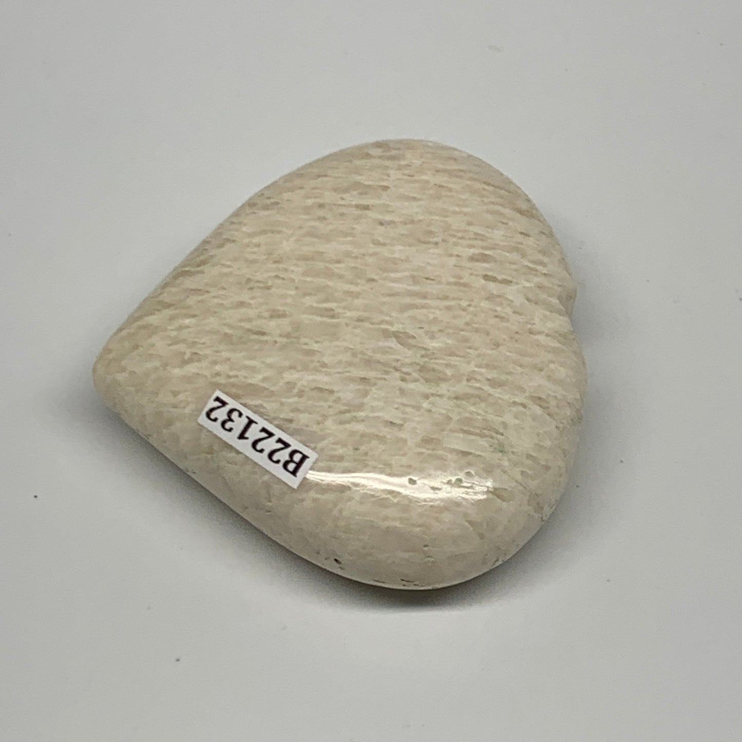 98.7g, 2.2"x2.4"x0.8", White Moonstone Heart Crystal Polished Gemstone, B22132