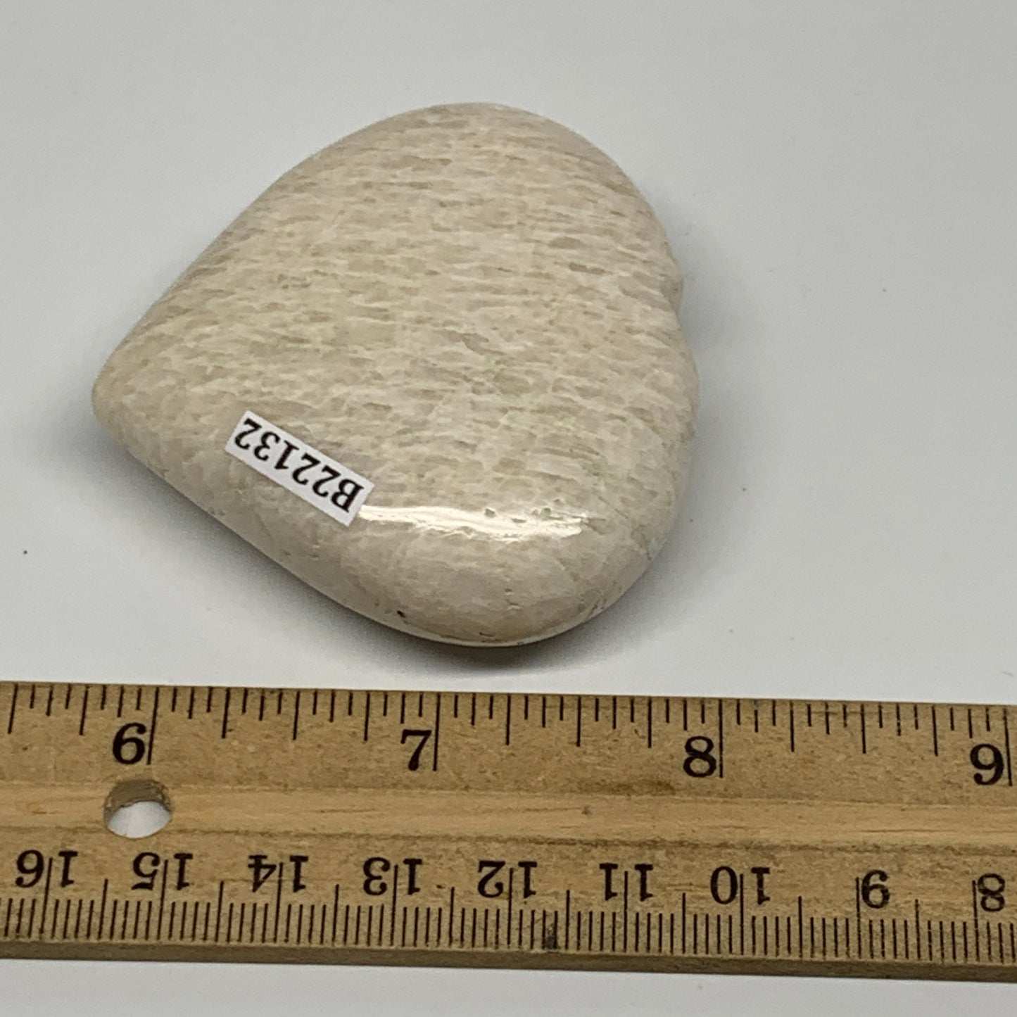 98.7g, 2.2"x2.4"x0.8", White Moonstone Heart Crystal Polished Gemstone, B22132