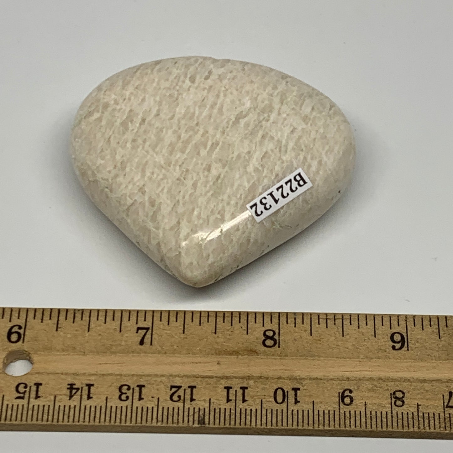 98.7g, 2.2"x2.4"x0.8", White Moonstone Heart Crystal Polished Gemstone, B22132