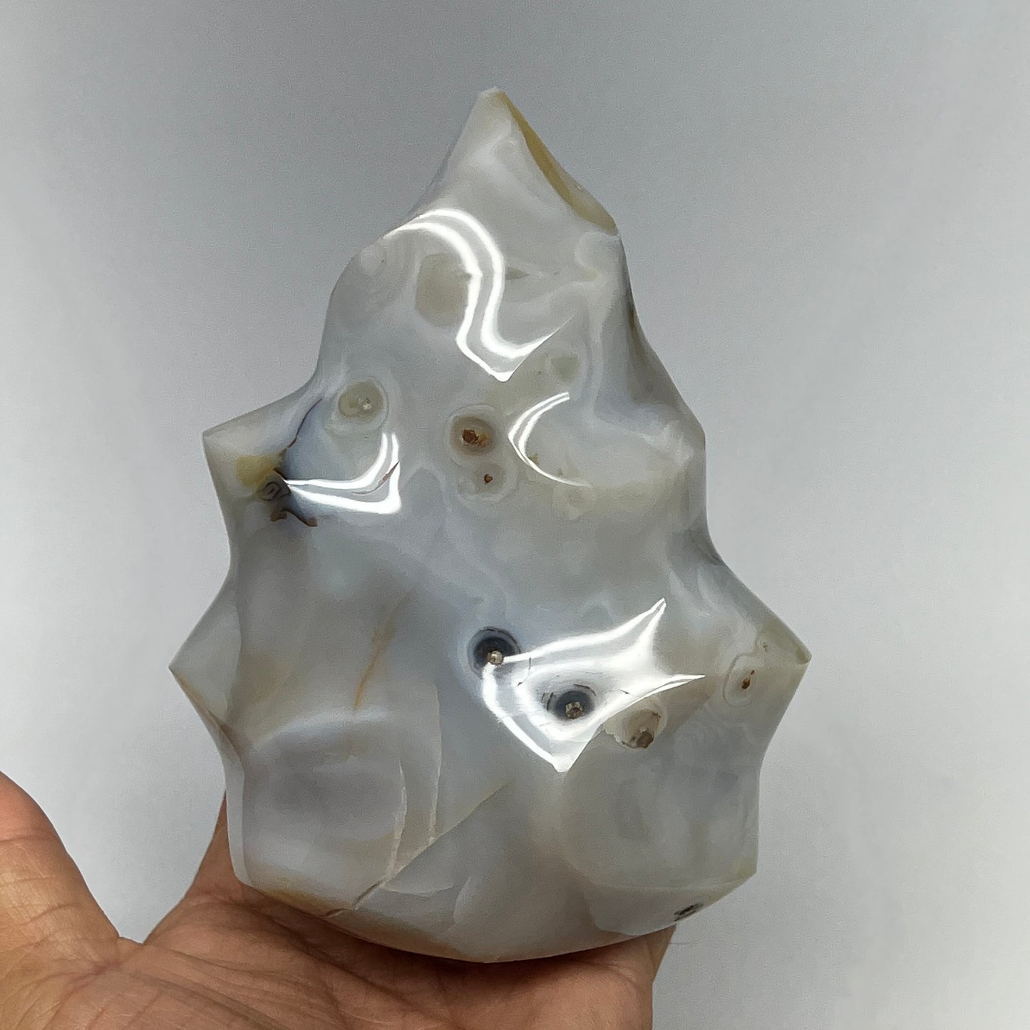 740g, 4.9"x3.9"x2.3", Orca Agate Flame Gemstones Home Decor @Madagascar, B19521
