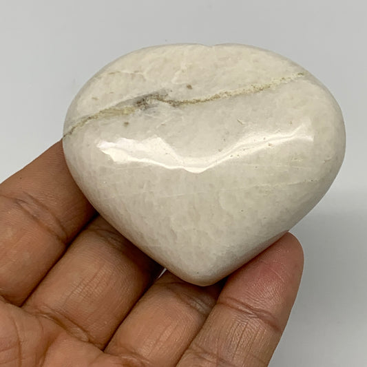 92.6g, 2"x2.3"x0.9", White Moonstone Heart Crystal Polished Gemstone, B22134