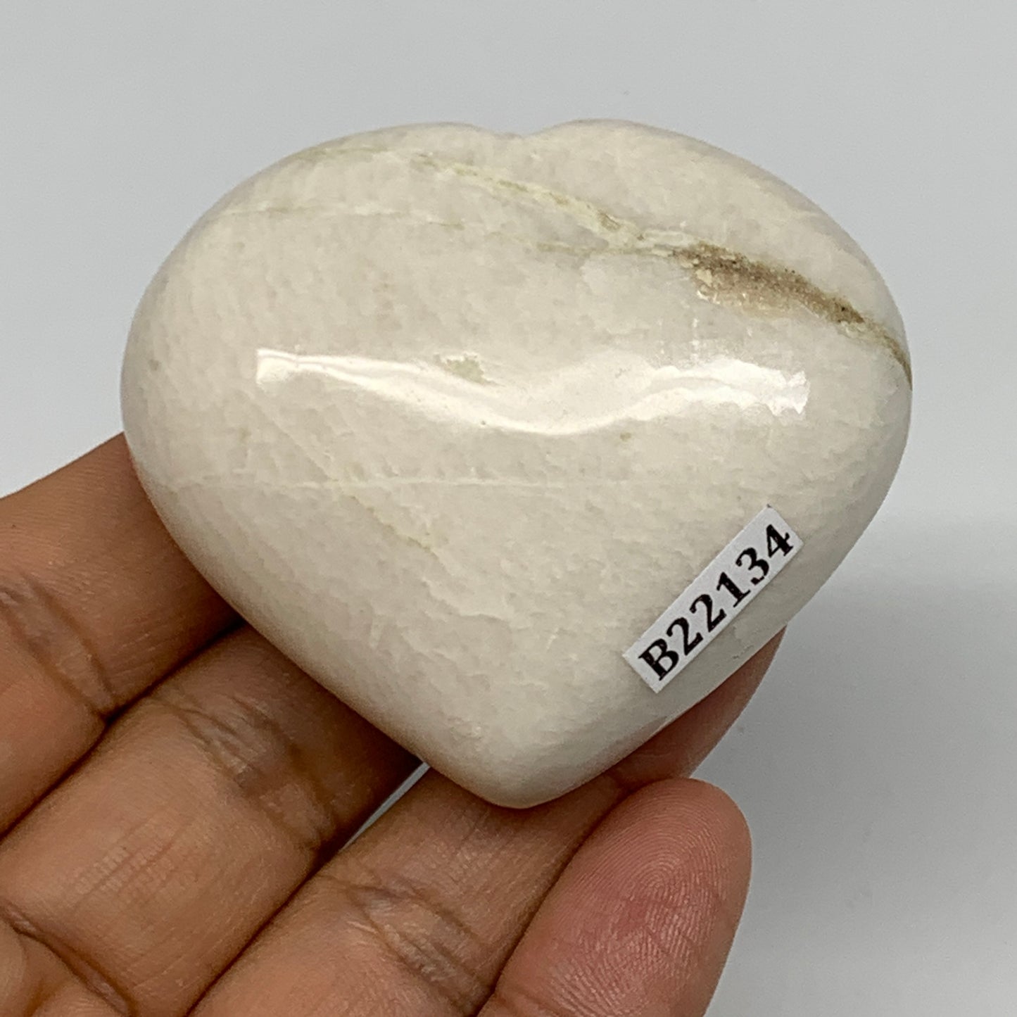 92.6g, 2"x2.3"x0.9", White Moonstone Heart Crystal Polished Gemstone, B22134