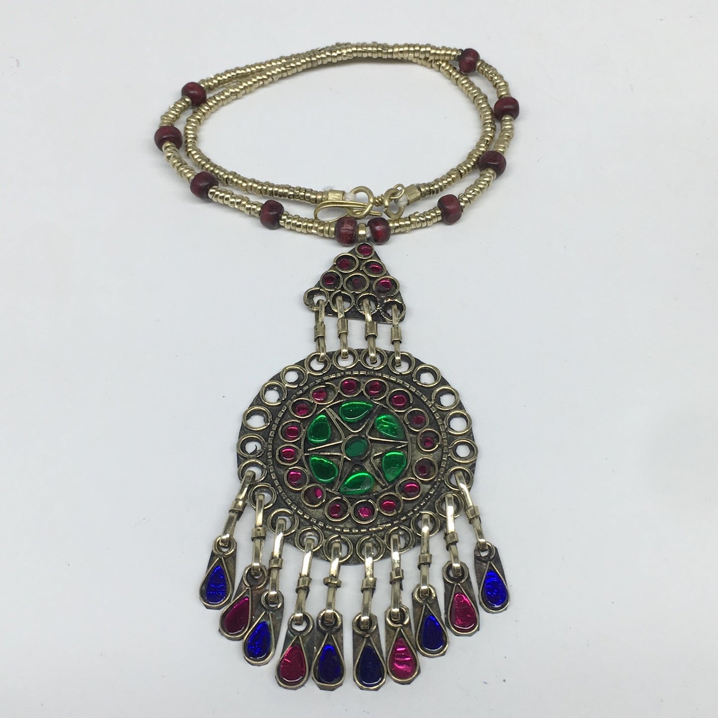 Kuchi Necklace Afghan Tribal Fashion Colorful Glass ATS Necktie Necklace, KN435