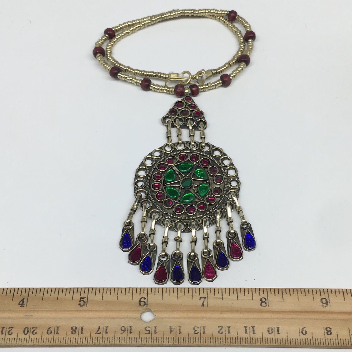 Kuchi Necklace Afghan Tribal Fashion Colorful Glass ATS Necktie Necklace, KN435