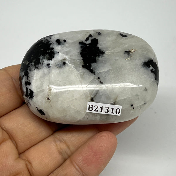 103g,2.5"x1.8"x0.9", Rainbow Moonstone Palm-Stone Polished from India, B21310
