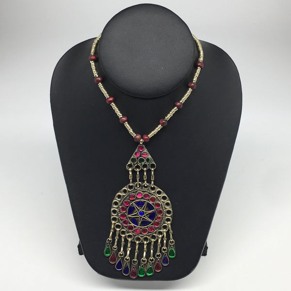 Kuchi Necklace Afghan Tribal Fashion Colorful Glass ATS Necktie Necklace, KN438