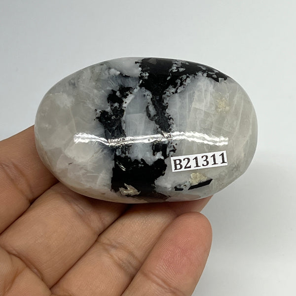 90.8g,2.3"x1.5"x1", Rainbow Moonstone Palm-Stone Polished from India, B21311