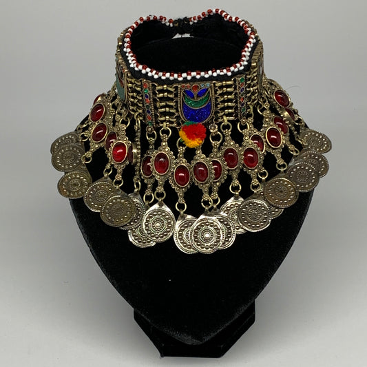 295g, 11.5"x4.75"Kuchi Choker Necklace Multi-Color Tribal Gypsy Bohemian,B14040