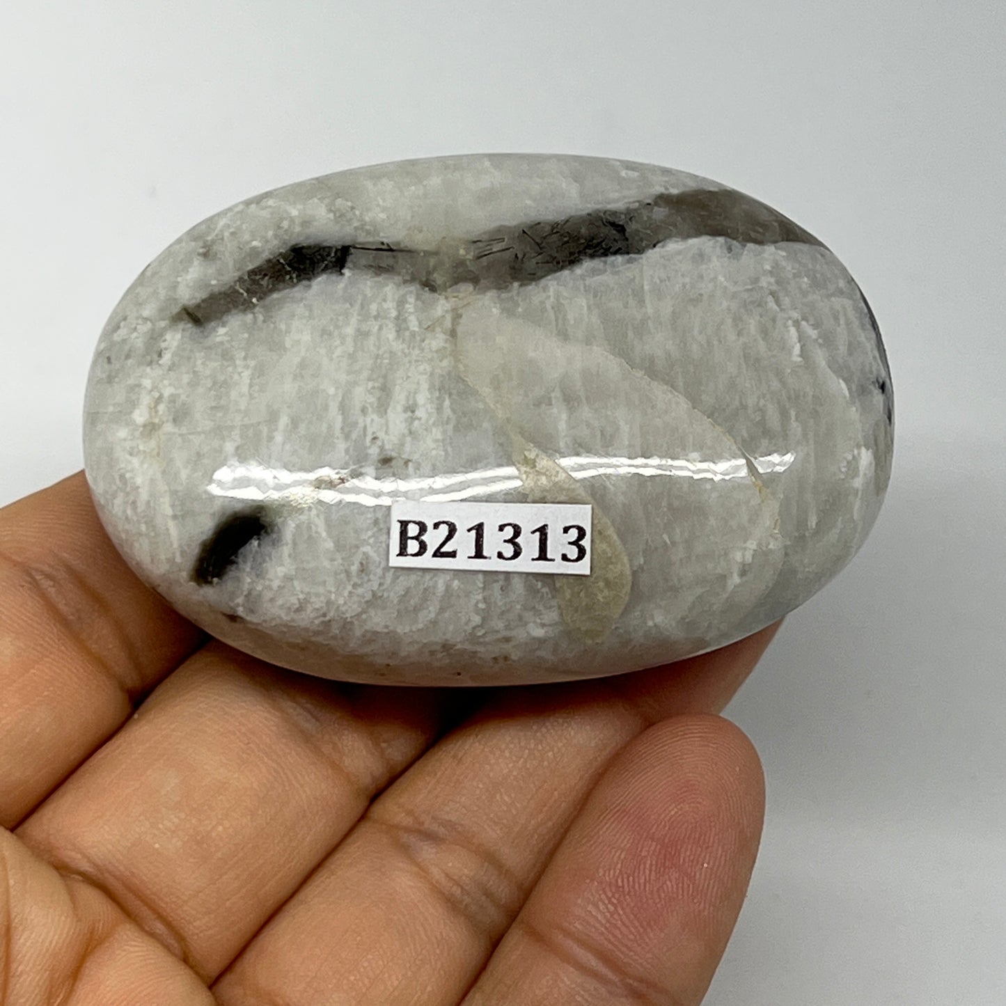 98.6g,2.4"x1.7"x1", Rainbow Moonstone Palm-Stone Polished from India, B21313