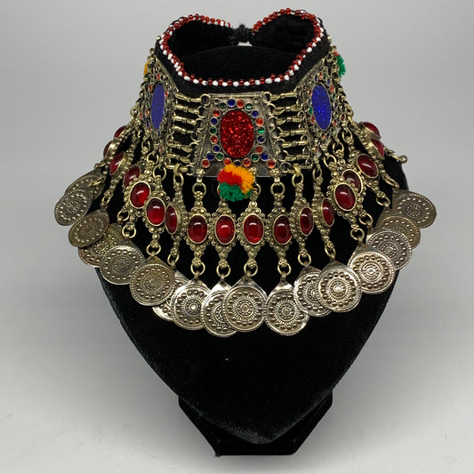 240g, 12"x5"Kuchi Choker Necklace Multi-Color Tribal Gypsy Bohemian,B14042