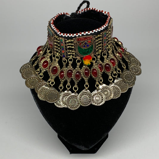 305g, 12"x4.75"Kuchi Choker Necklace Multi-Color Tribal Gypsy Bohemian,B14044