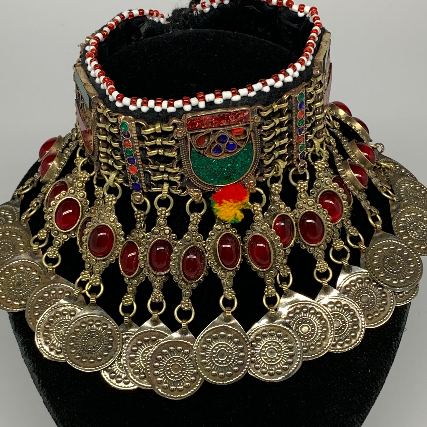 305g, 12"x4.75"Kuchi Choker Necklace Multi-Color Tribal Gypsy Bohemian,B14044