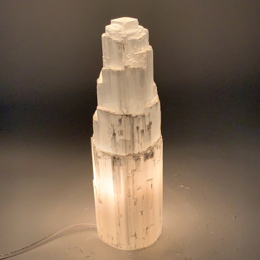 7.2 lb,12"x3.7" White Selenite (Satin Spar) Rough Lamp W/Chord @Morocco,B12420