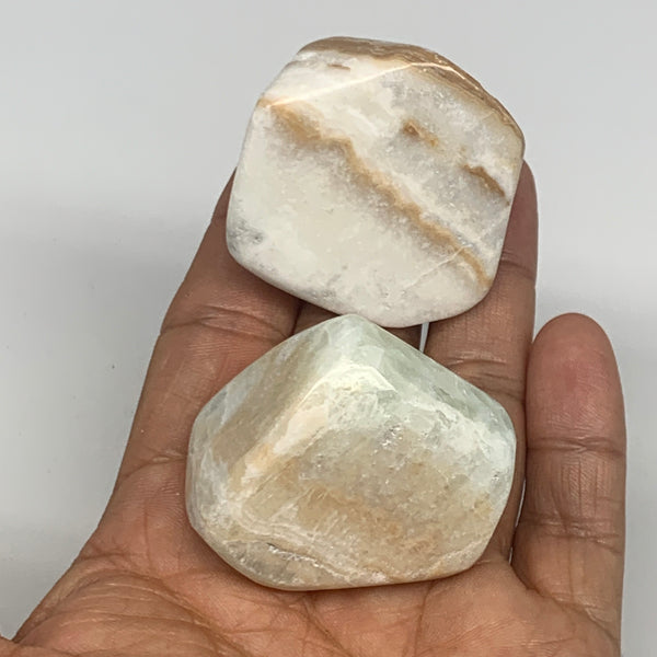 119g, 1.6"-1.7", 2pcs, Caribbean Calcite Tumbled Stones @Afghanistan, B26919