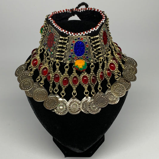 240g, 12"x5"Kuchi Choker Necklace Multi-Color Tribal Gypsy Bohemian,B14045